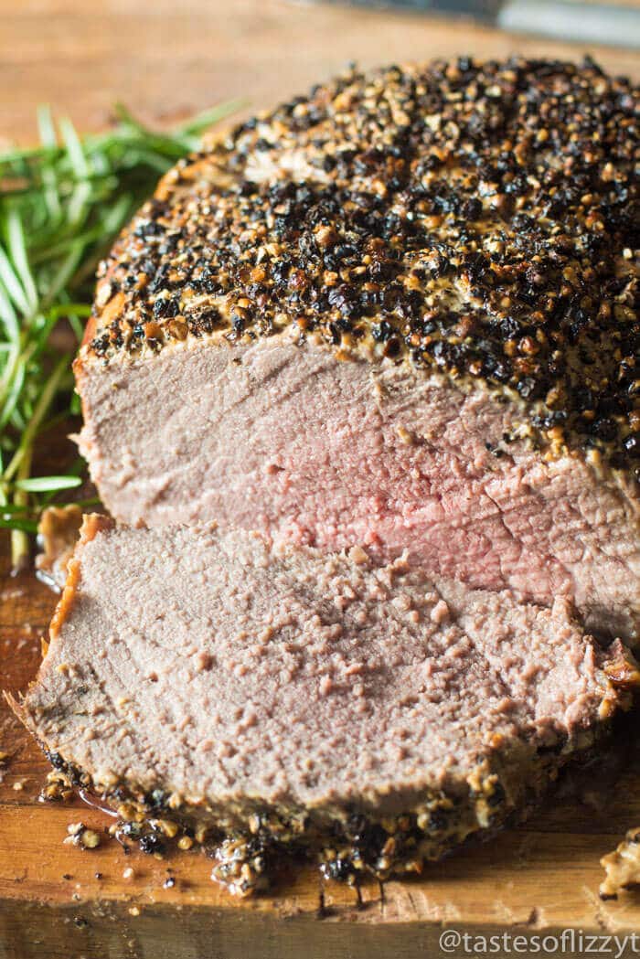 Sirloin Roast Beef with Peppercorn Crusted Top {Oven Roasting Tips}
