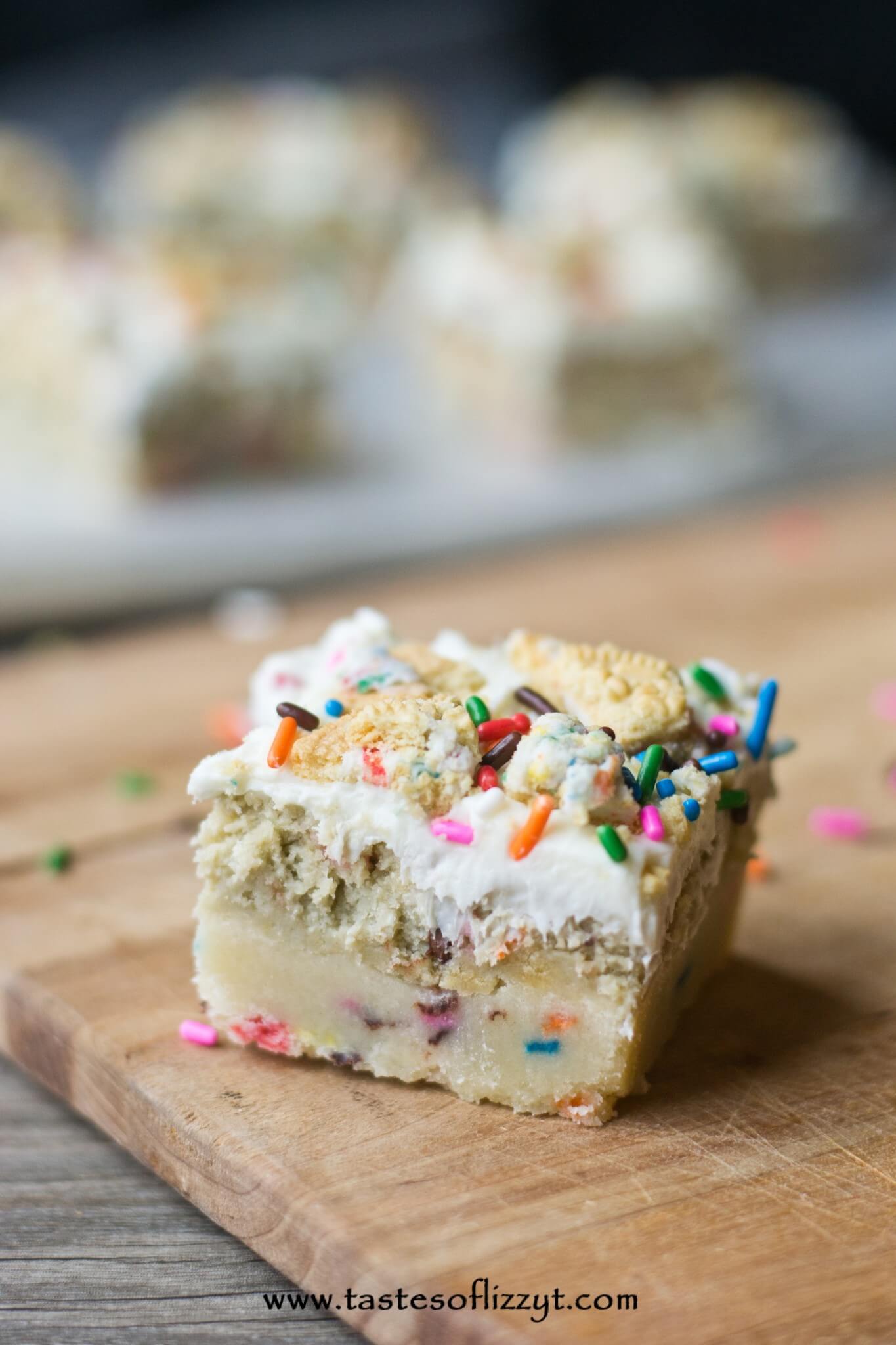 These Birthday Cake Truffle Bars have a shortbread bottom, Oreo truffle filling and creamy 