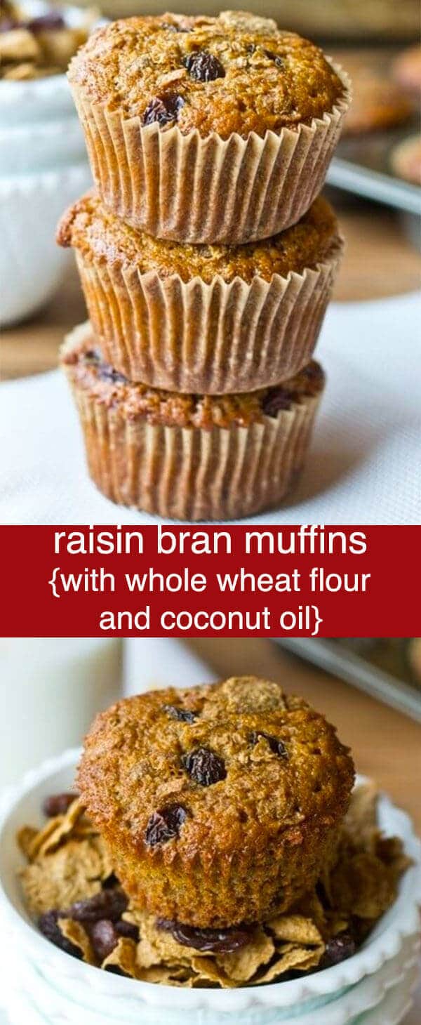 Raisin Bran Muffins {with Whole Wheat Flour and Coconut Oil}