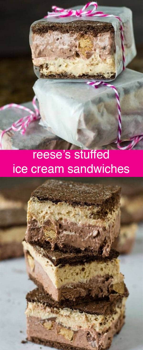 Reese's Stuffed Ice Cream Sandwiches {Easy No Bake Chocolate Dessert}