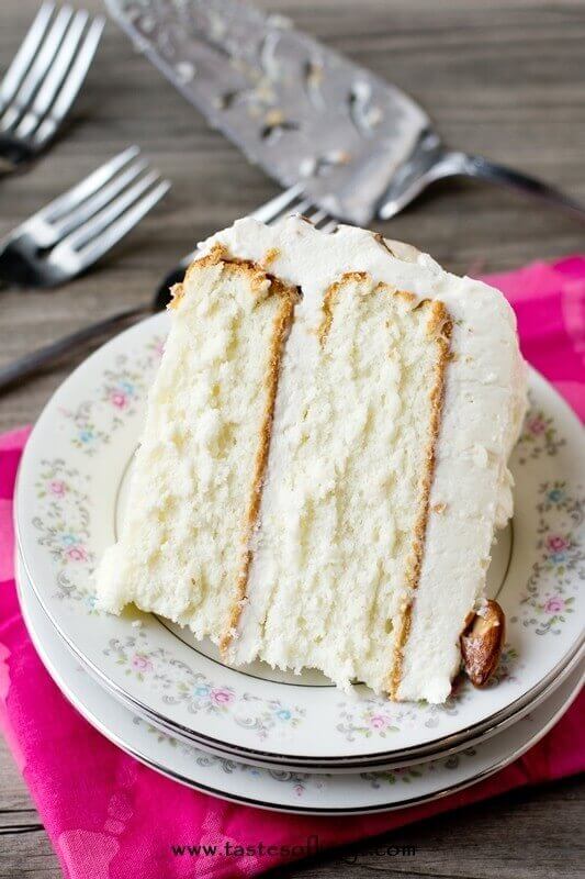 Moist Vanilla Almond Cake with Creamy Vanilla Buttercream - Amycakes Bakes