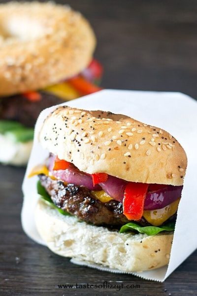 Grilled Pork Burgers {Savory Seasoned Sausage Burgers on Everything Bagel}