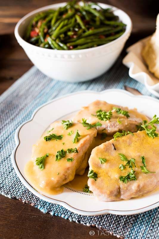 Pork Chops and Gravy {Grandma's Slow Cooker Recipe w/ Chicken Gravy}