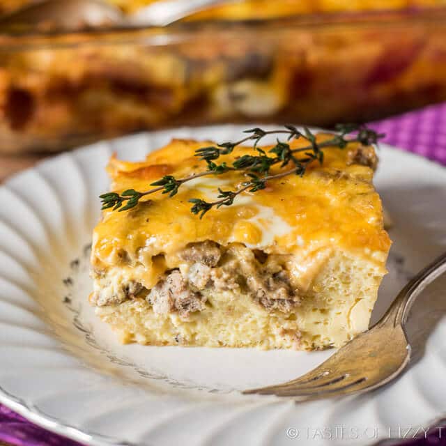 Egg Breakfast Casserole with Sourdough Bread, Sausage & Cheese