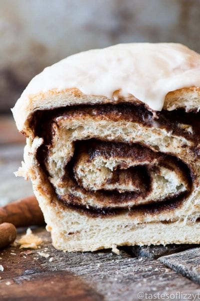 Cinnamon Swirl Bread Recipe {Frosted Sweet Bread} | Tastes of Lizzy T