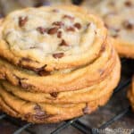 a stack of chocolate chip cookies