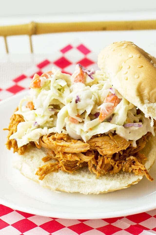 Shredded Barbecue Chicken Sandwiches {Easy Slow Cooker Recipe}