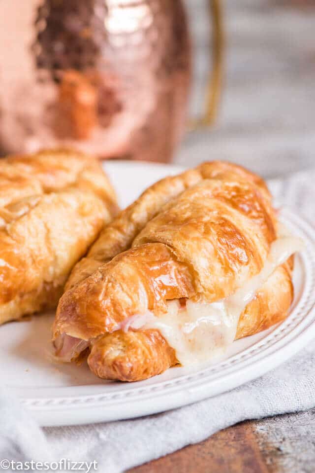 Hot Ham and Swiss Croissants {Oven Baked Sandwiches w/ Honey Dijon}