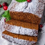 gingerbread loaf on a plate in slices