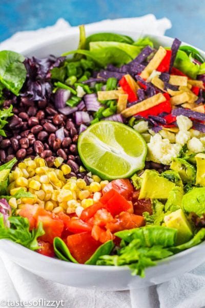 Vegetarian Taco Salad Recipe with Avocado Lime Dressing {Easy Dinner Idea}