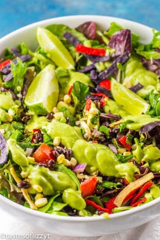 Vegetarian Taco Salad Recipe with Avocado Lime Dressing {Easy Dinner Idea}