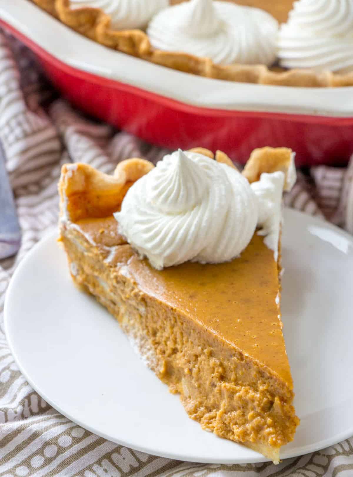 a piece of pumpkin pie on a plate