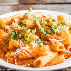 Rigatoni with Tomato Parmesan Sauce {Easy Meatless Dinner Recipe}