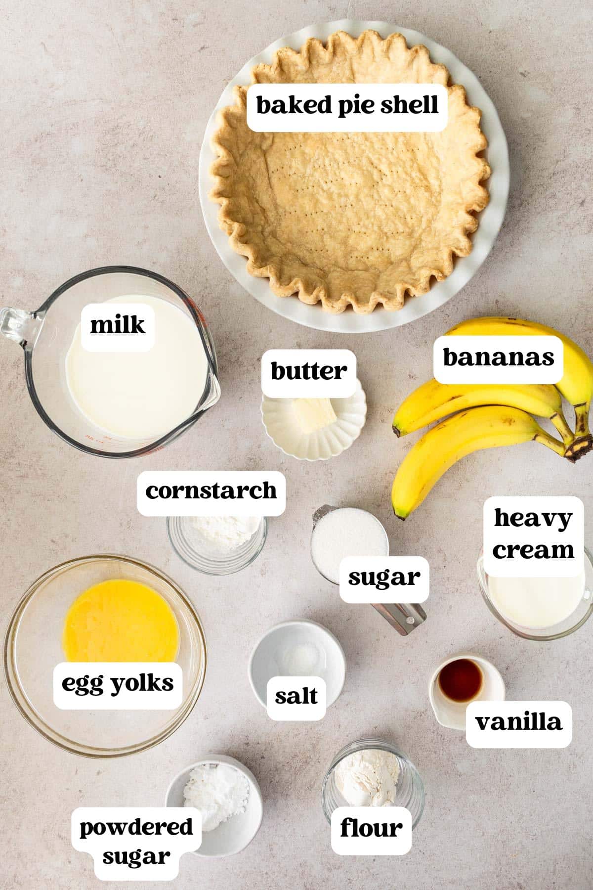 ingredients for banana cream pie on a table