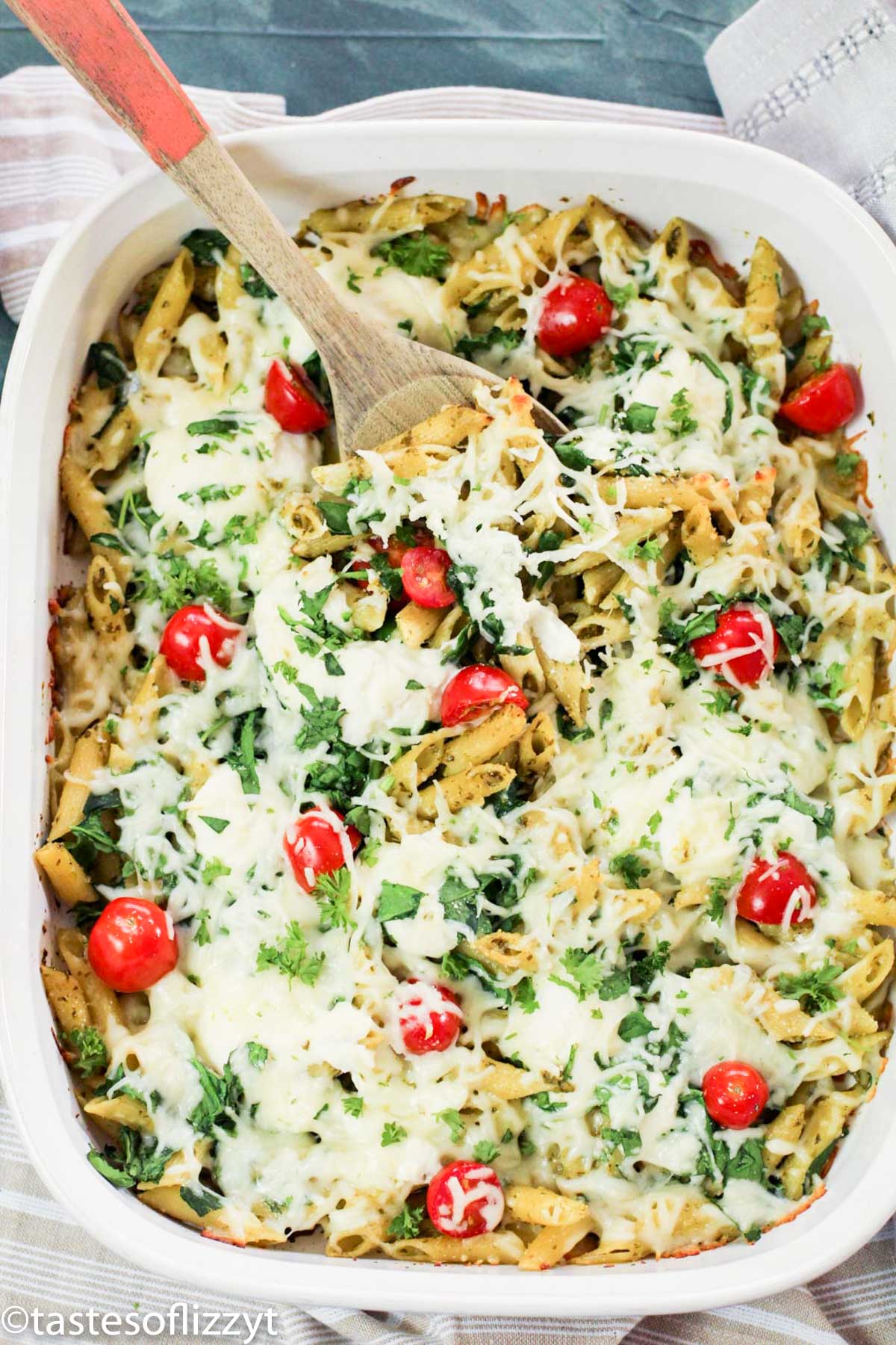 Pesto Pasta Bake Recipe {with Cheese and Fresh Spinach}