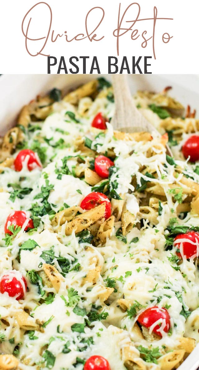 Pesto Pasta Bake Recipe With Cheese And Fresh Spinach