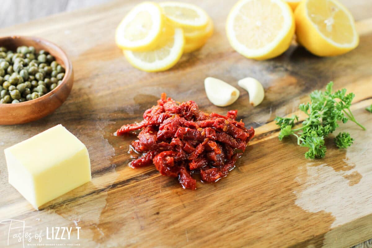 sundried tomatoes on a cutting board