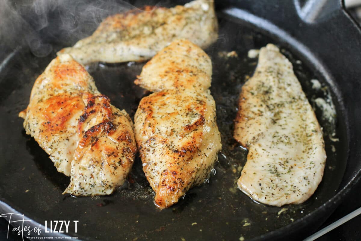 searing chicken in skillet