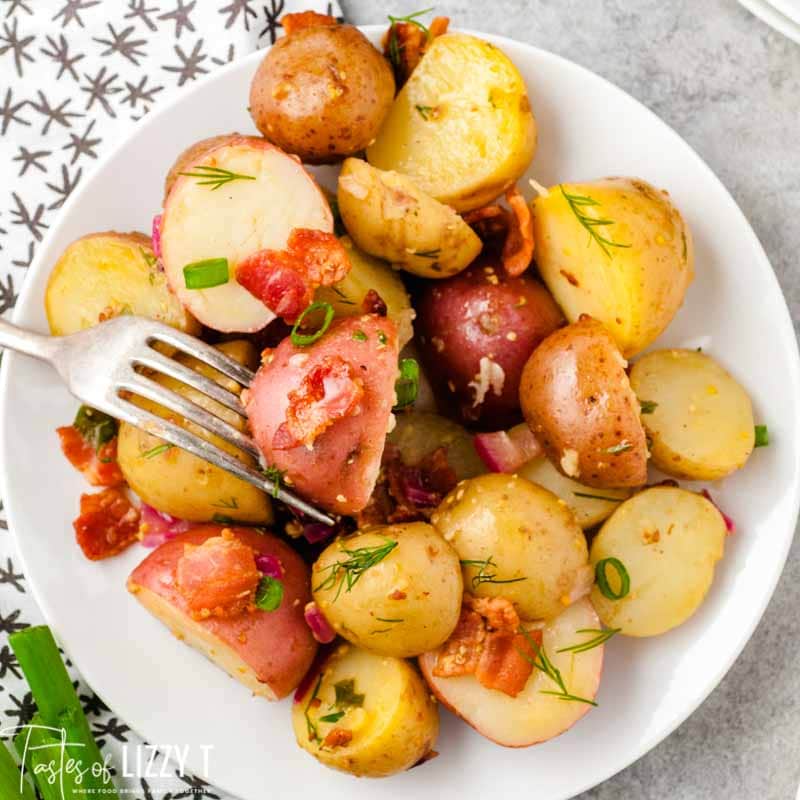 Warm Potato Salad With Bacon And Onion Tastes Of Lizzy T