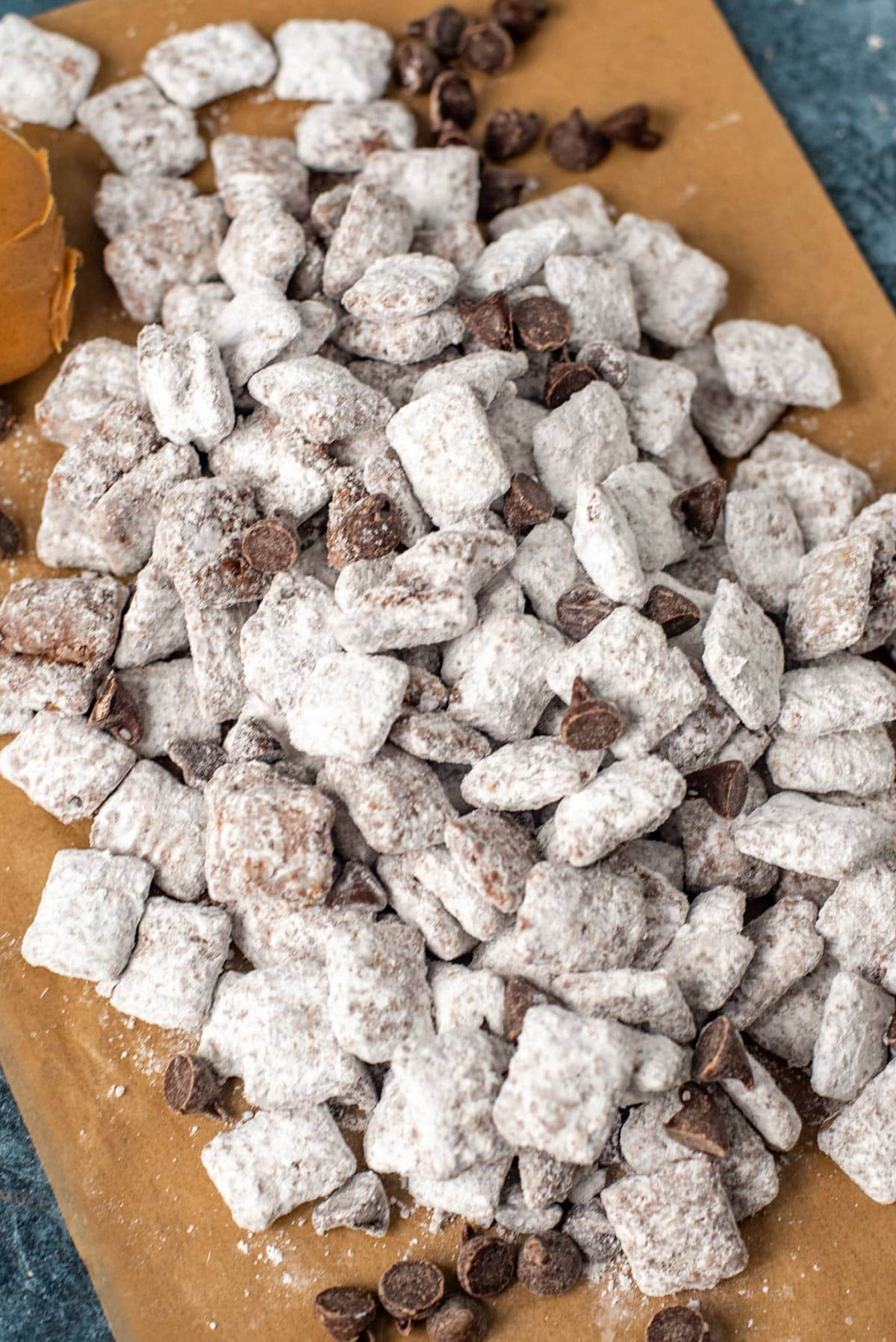 overhead view of puppy chow on a table