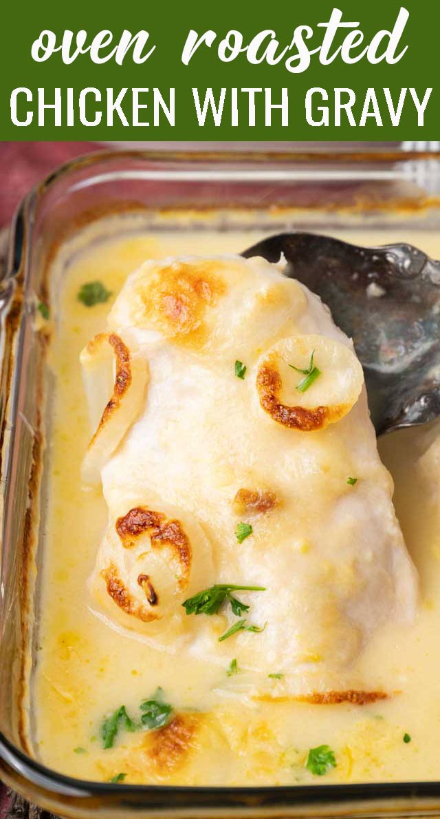 een gemakkelijk te maken braadpan voor drukke doordeweekse avonden! Oven gebakken kip en jus is het ultieme comfort food. Perfect bij aardappelen of rijst. via @tastesoflizzyt