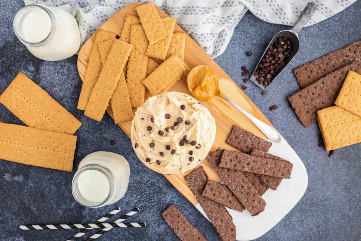 peanut butter cheesecake dip on a serving platter