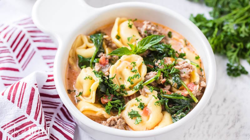 Creamy Tortellini Soup with Spinach & Sausage | Tastes of Lizzy T