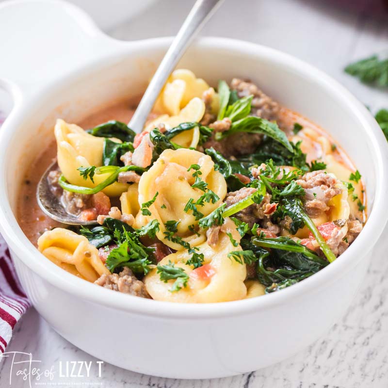 Creamy Tortellini Soup with Spinach & Sausage | Tastes of Lizzy T