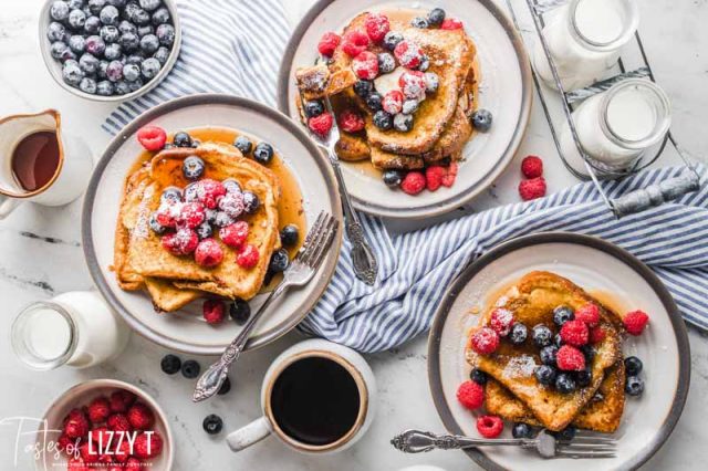 overhead view of plates of french toast