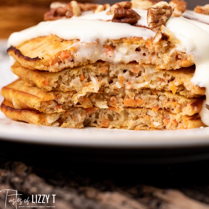 Carrot Cake Pancakes with Cream Cheese Glaze | Tastes of Lizzy T