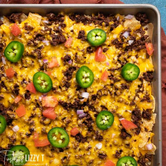 Tortilla Chip Mexican Pizza {Baked Nachos} | Tastes of Lizzy T