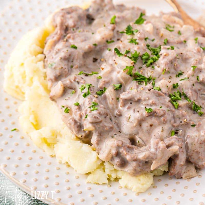 Easy Hamburger Gravy over Mashed Potatoes Tastes of Lizzy T