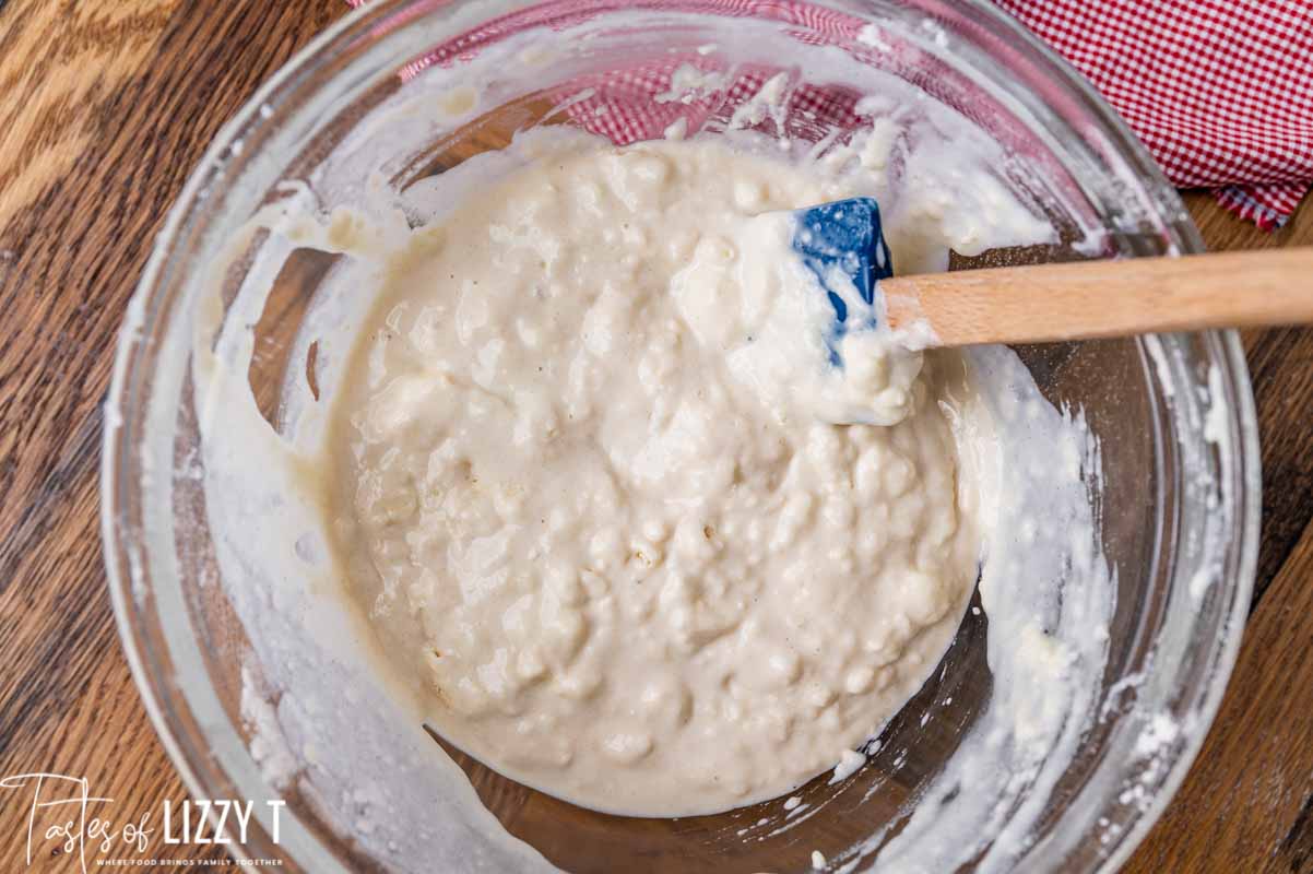 cobbler batter in a glass bowl