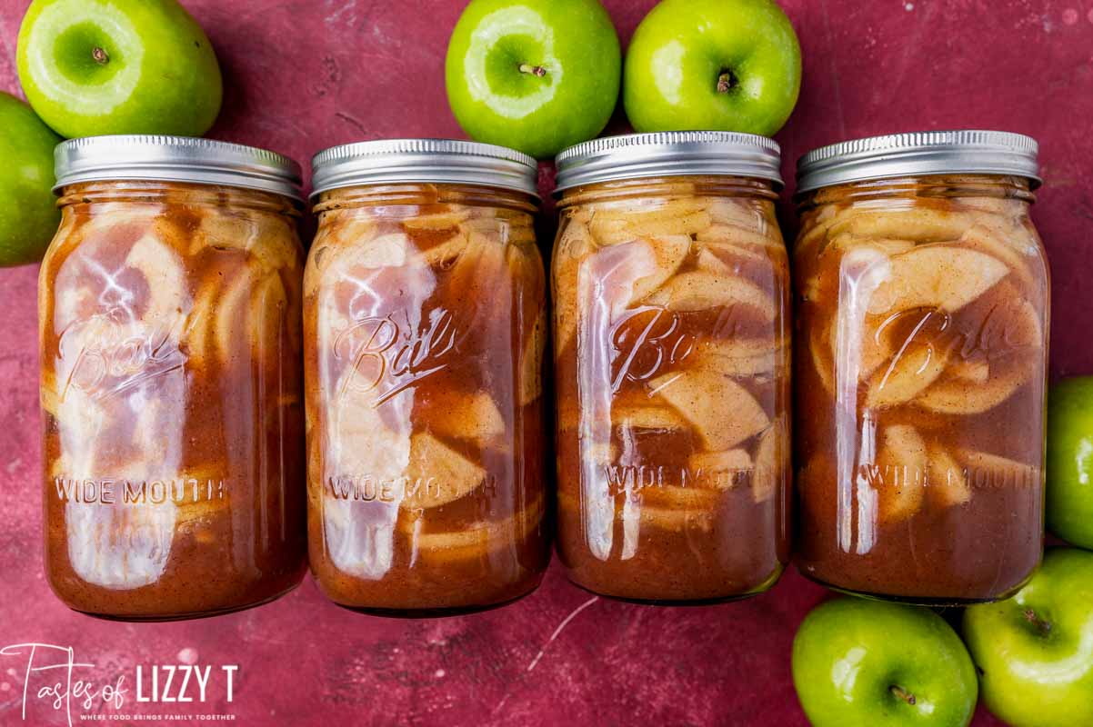 four jars of apple pie filling