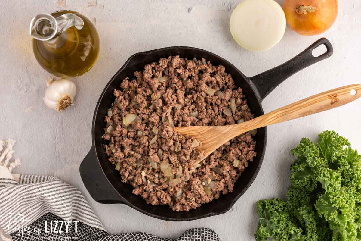 browned sausage in a skillet