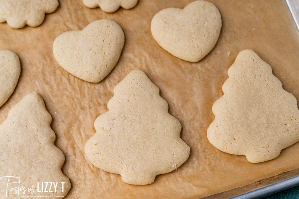 baked sugar cookies on a baking pan