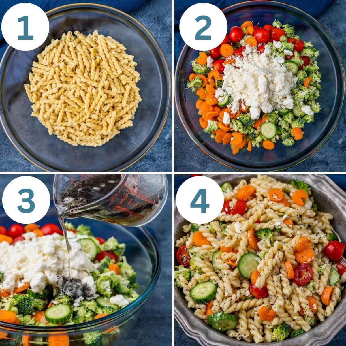 collage of how to make poppyseed pasta salad