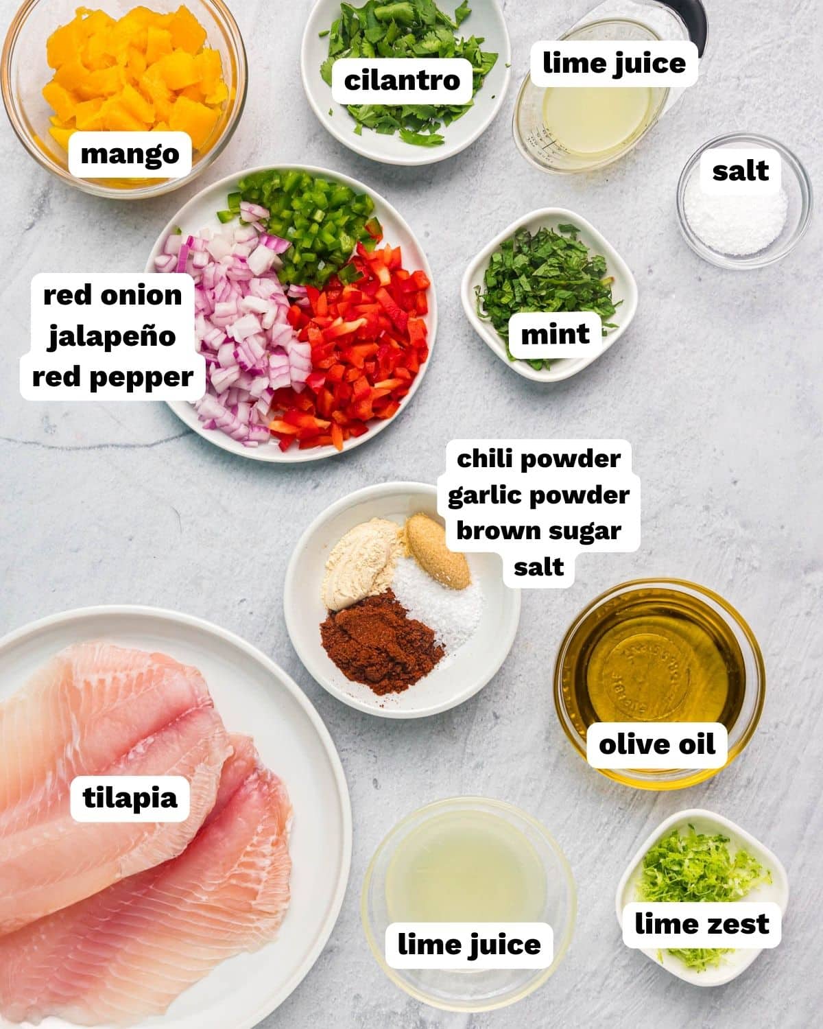 ingredients for chili lime tilapia on a table