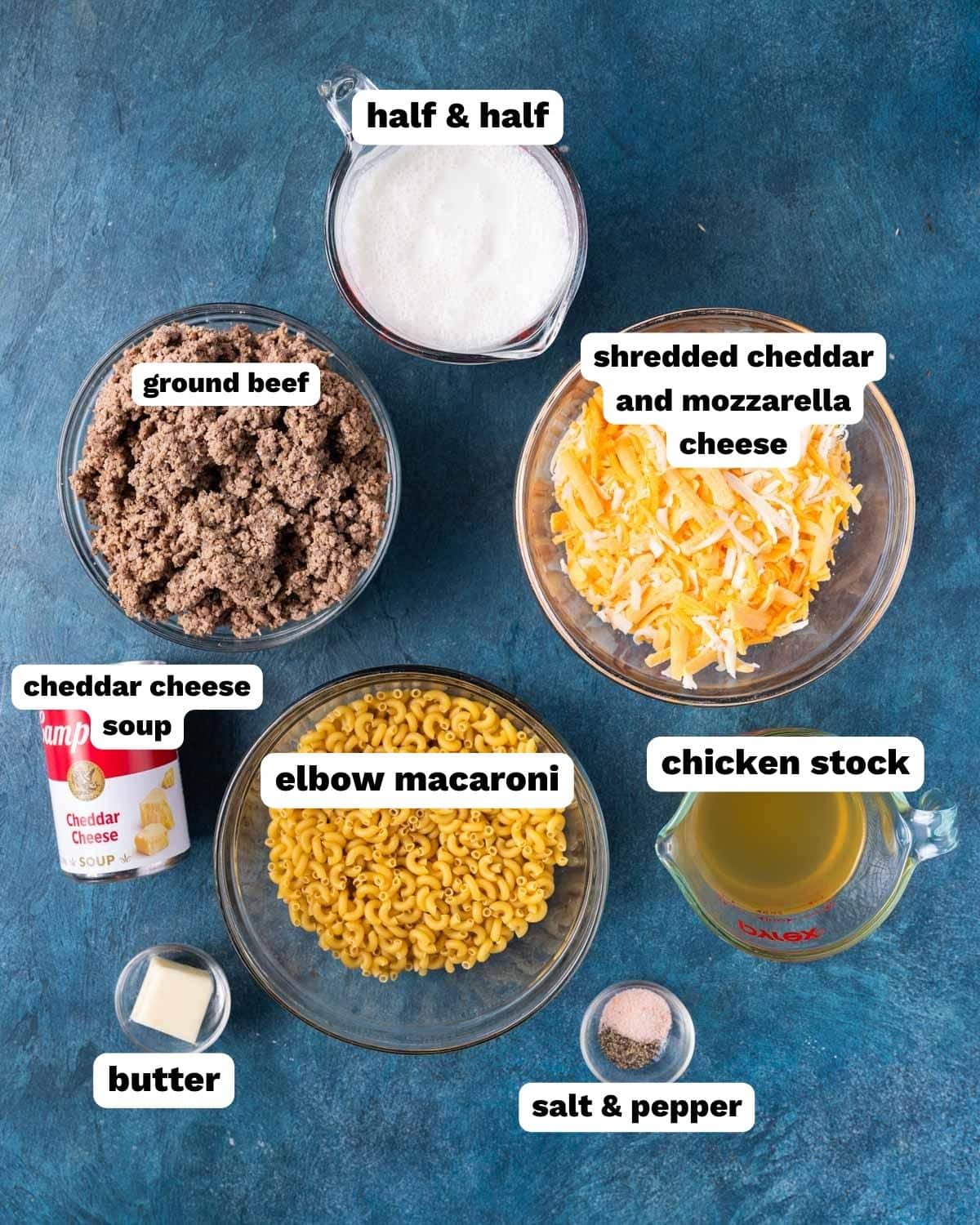 ingredients for slow cooker hamburger helper on a table