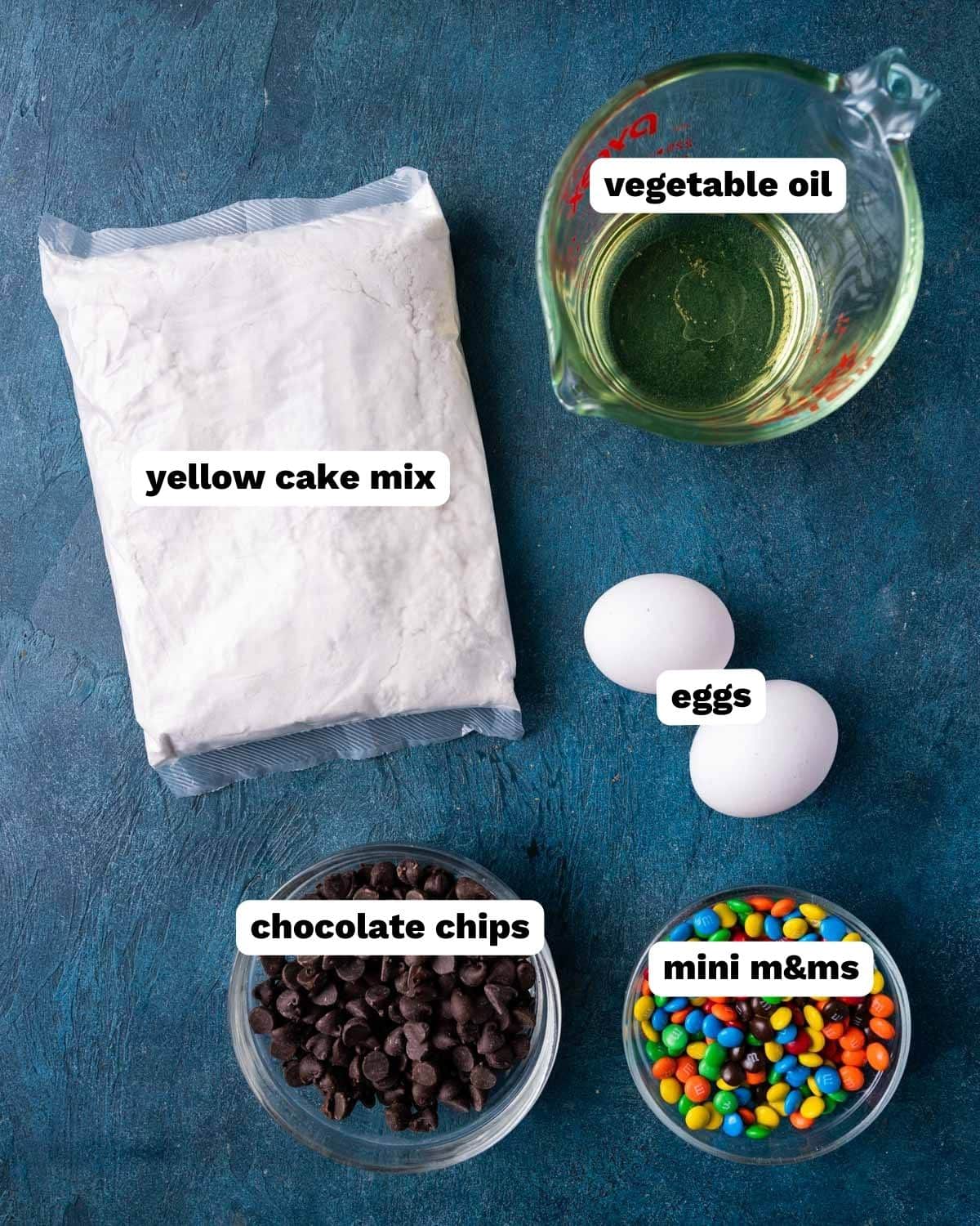 ingredients for yellow cake mix cookies on a table