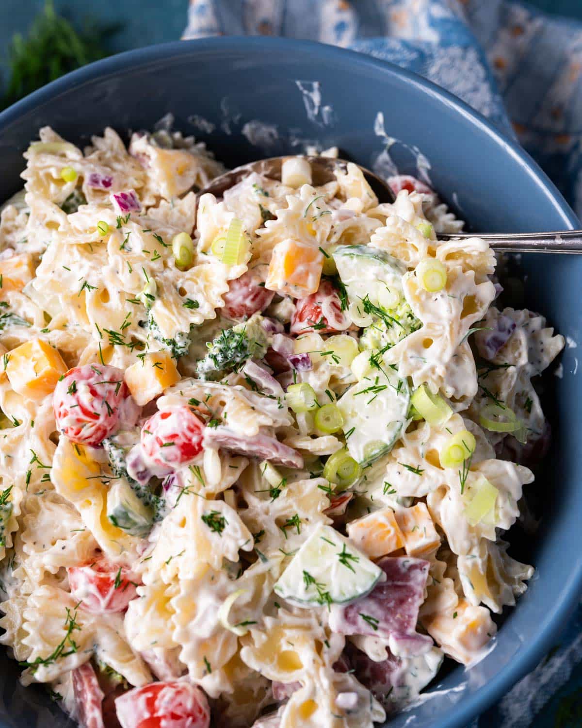 bowtie pasta salad with meat and cheese