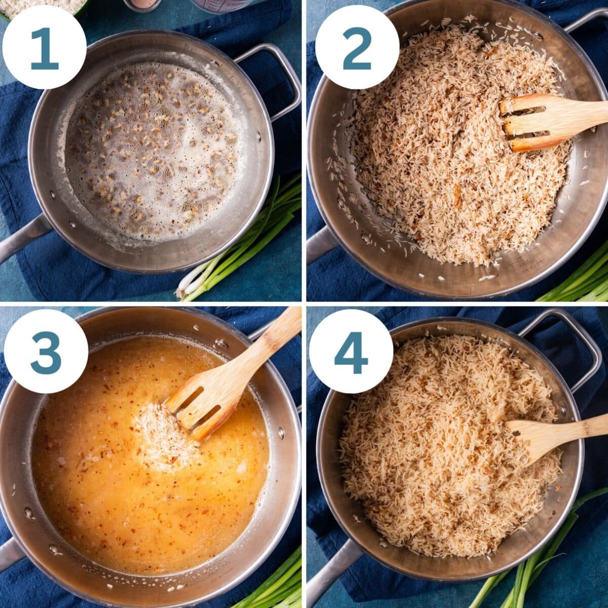 collage of how to make butter rice