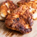 overhead view of buttermilk fried chicken on a table