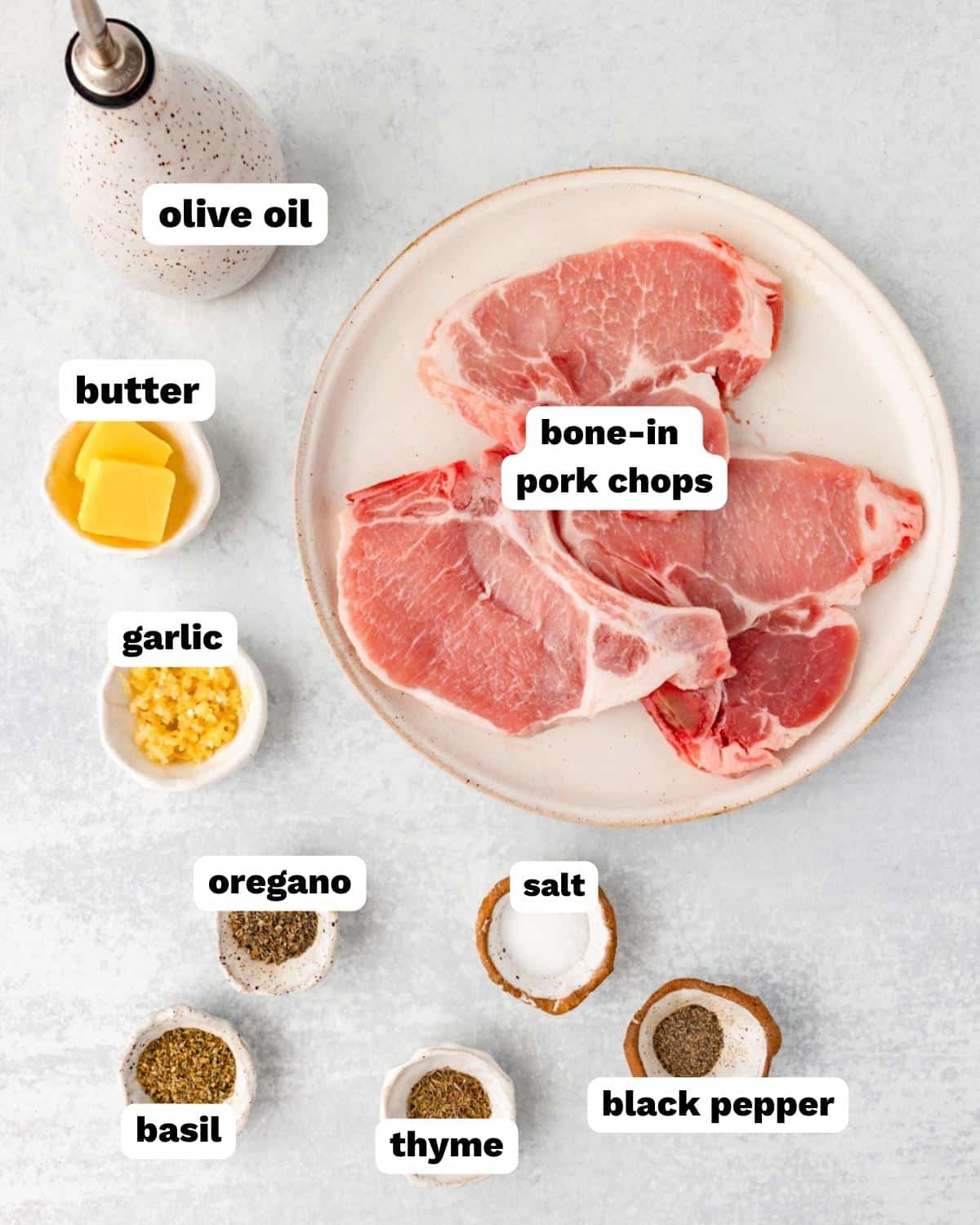 Ingredients for cast iron pork chops on a table