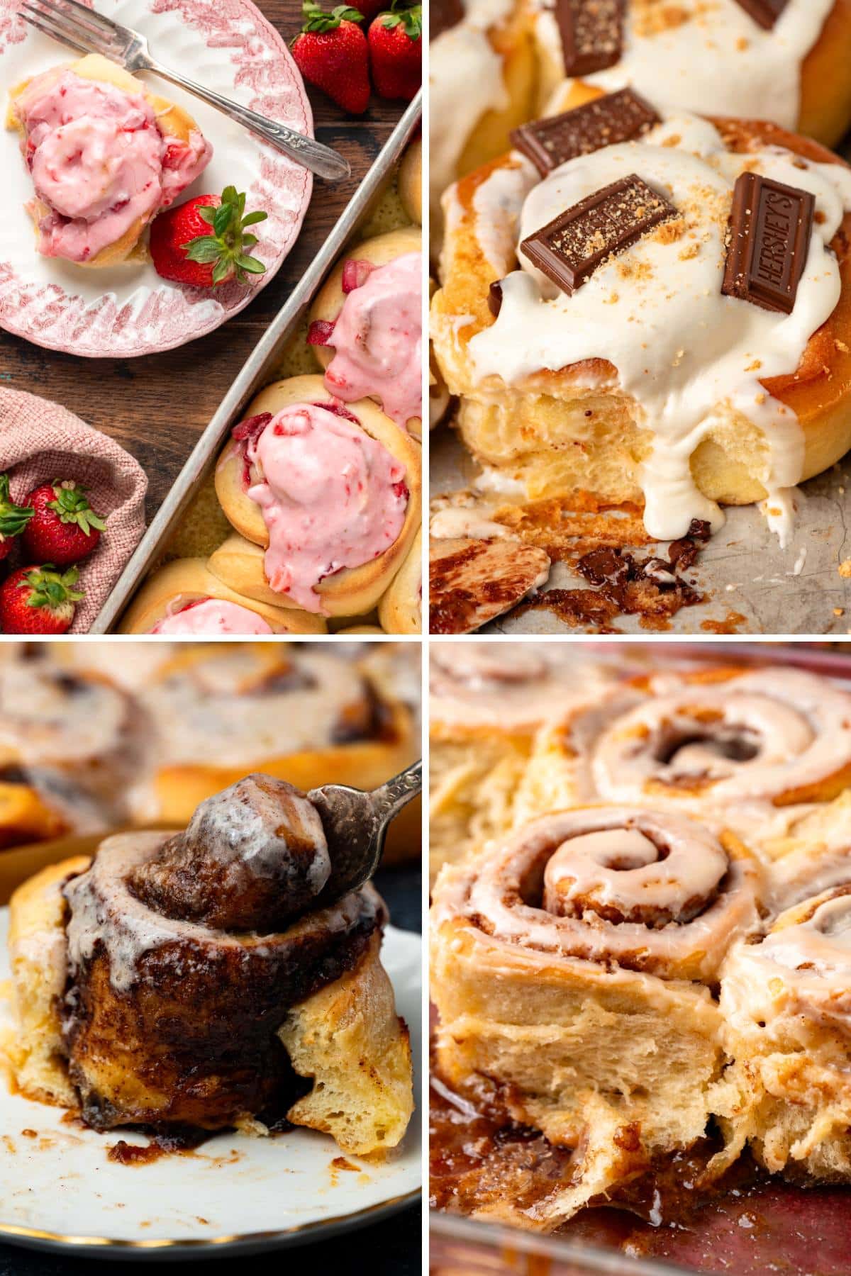 Collage of 4 types of cinnamon rolls