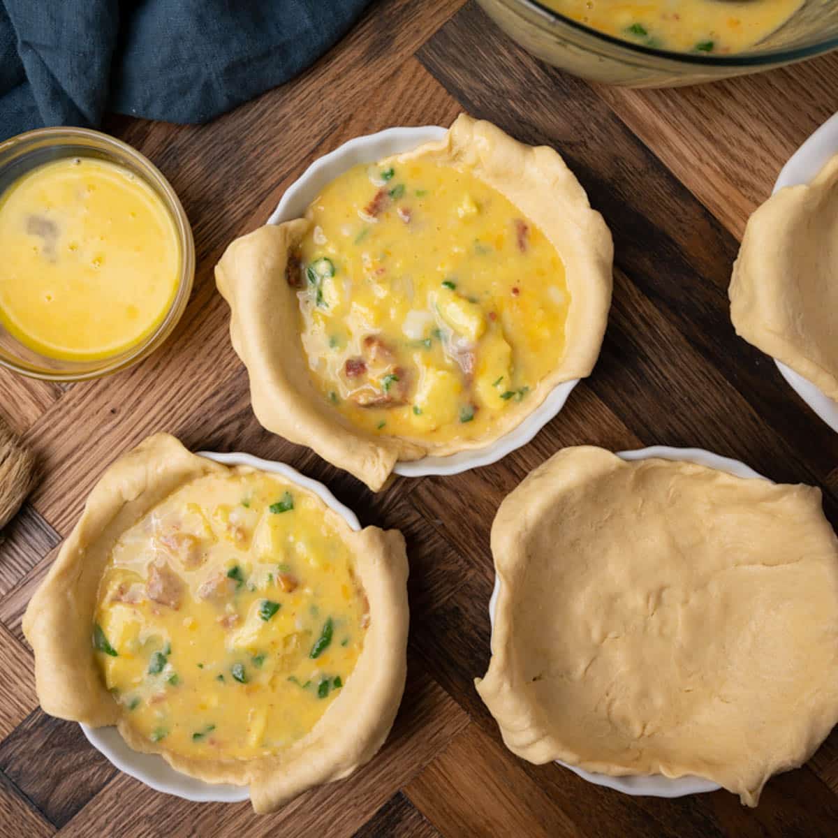 overhead view of partially made egg souffles