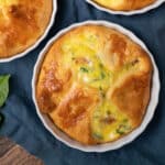 overhead view of egg souffle in a white dish