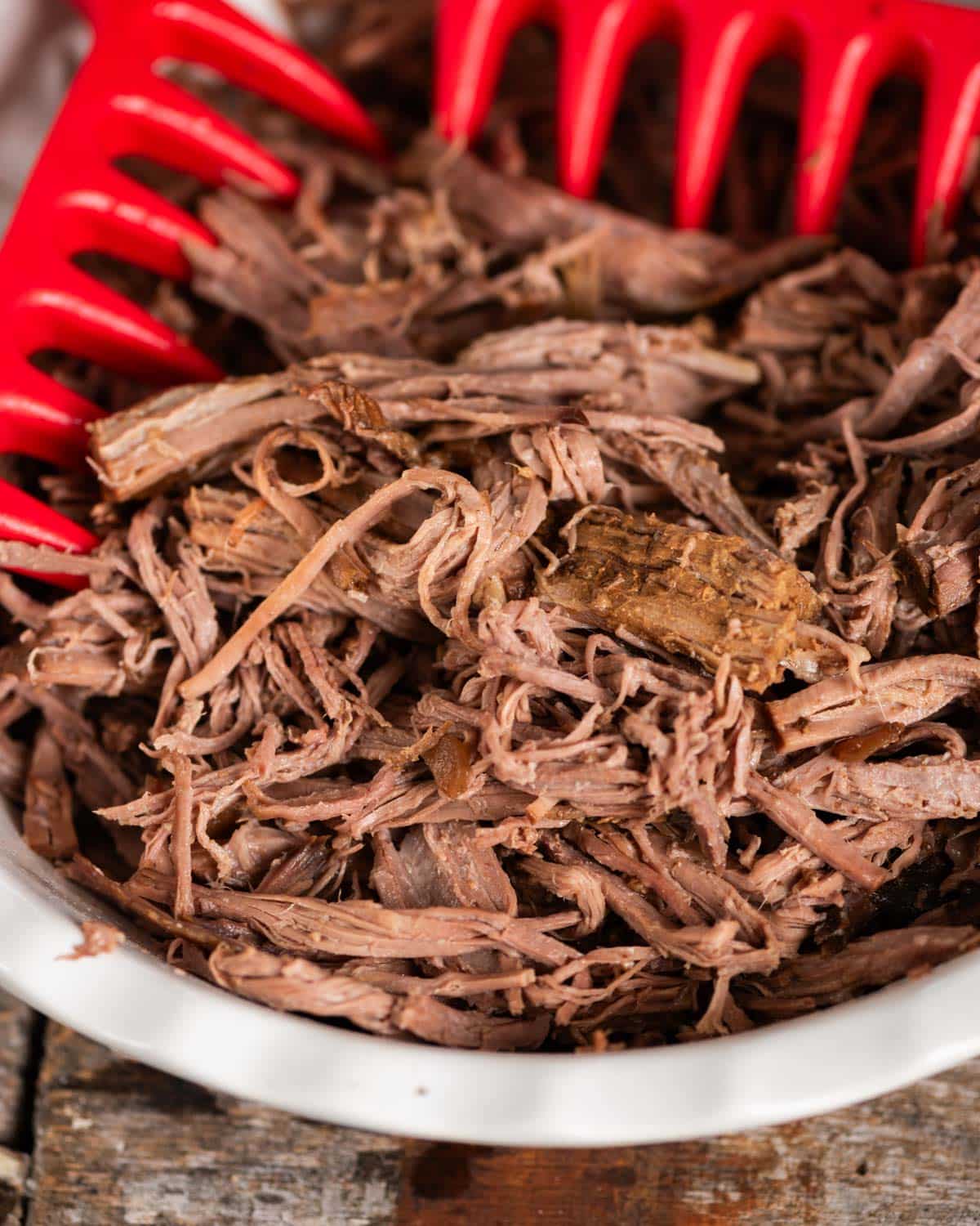 shredded roast beef in a bowl