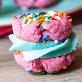 a funfetti cookie sandwich on a table