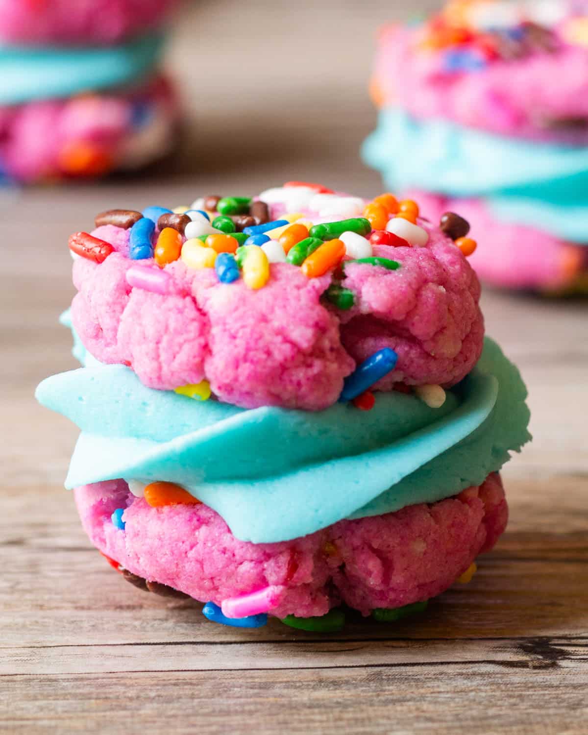 closeup of a cake mix cookie sandwich